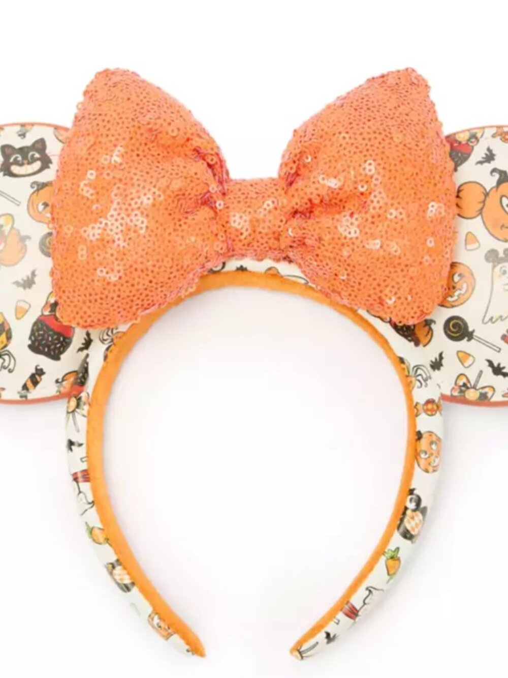 Disney Halloween Minnie Mouse Ears Headband Orange Sequin Bow Vintage Style